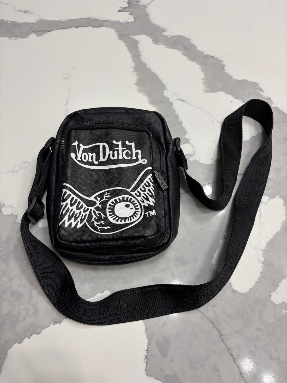 Von Dutch Black and White Flying Eye Crossbody Medium Bag y2k
